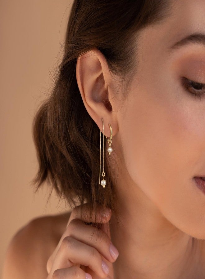 Moodear Pearl Dangle Earrings for Women - Dainty 14k Gold Plated Small Drop Hoop Chain Earring Stacks Hypoallergenic Trendy Cartilage Earring No Tarnish Jewelry - Image 5